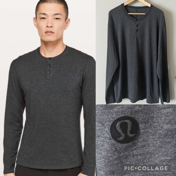 lululemon athletica Other - Lululemon 5 Year Basic Long Sleeve Henley XXL heathered black Grey